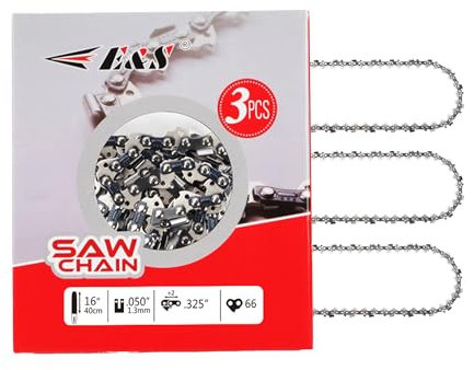 E & S Confezione da 3 catene per motosega da 40,6 cm, calibro 127 cm, passo 0,8 cm, 66 maglie, adatte per catena per motosega Husqvarna 435, catena per motosega Husqvarna 445, semi scalpello da 40,6
