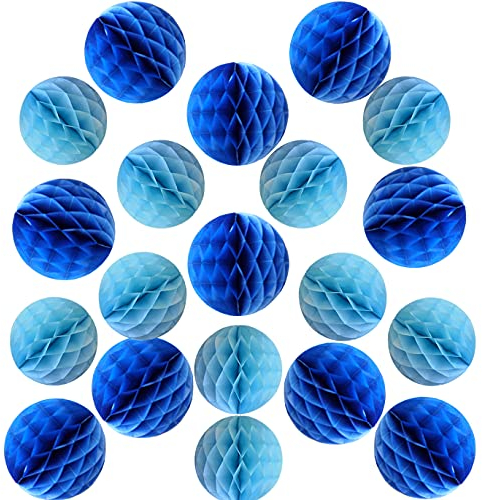 YLY's love Papier Wabenball Dekoration 20 Stück 10cm 15cm Honeycomb Balls pompom Deko zum Aufhängen Dekor für Geburtstag Hochzeitsfest Party Brautduschen Wohnungdeko (10cm ,15cm-Blau Set)
