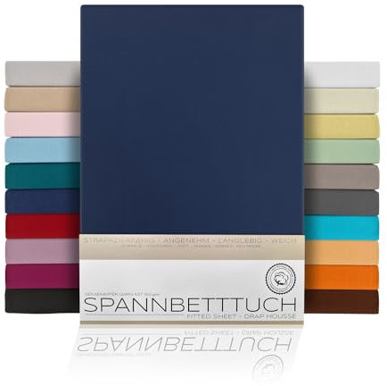 BEAUTEX Spannbetttuch Bettlaken aus Baumwolle, Premium Jersey Stoff 160g/m², Größe und Farbe wählbar (Boxspring - 180x200x45 cm, Navyblau)