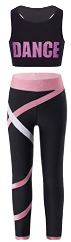 Aislor 2Pcs Mädchen Trainingsanzug Set Sportbekleidung Sommer Jogginganzug Yoga Fitness Crop Top Oberteil mit Leggings Sportanzug T Rosa 122-128