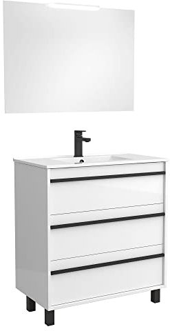 Salgar Mueble de baño con Lavabo, Espejo y Aplique, Blanco Mate, 100 cm
