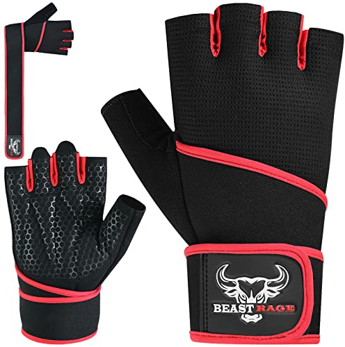 Beast Rage Fitness-Handschuhe, Trainingshandschuhe für Damen und Herren vollständig gepolstert, Handgelenkstütze,für Crossfit, Bodybuilding Krafttraining, Radfahren