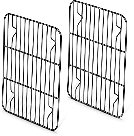 Herogo Cooling Rack Set of 2, Stainless Steel Cooling Rack with Non-Stick Coating, 22 x 16 cm, Rectangular Cake Rack for Roasting, Baking, Grilling, Cooling, Healthy and Oven-Safe, Black