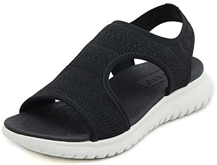 ZDQ Sandalen Damen Sommer Orthopädische Sandalen Leichte Bequeme Schuhe Outdoor Sportsandalen Casual Hausschuhe mit Weiche Fussbett Schwarz 36