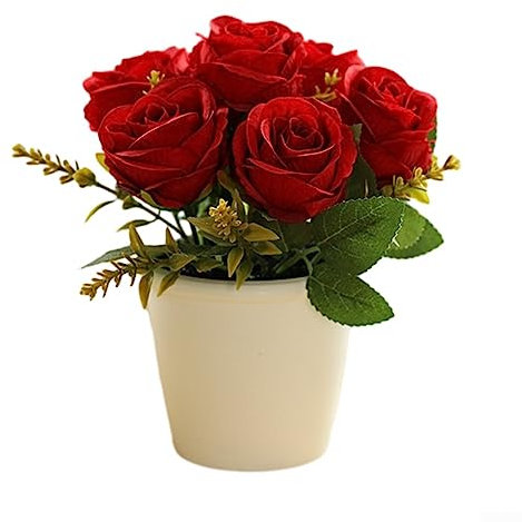 Lioaeust Vaso di fiori artificiali per piccoli alberi, piante finte in vaso, decorazione da giardino, 18 x 10 x 8 cm (rosso)