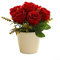 Lioaeust Maceta de rosas artificiales, maceta de árbol pequeño, decoración de jardín, 18 x 10 x 8 cm (rojo)
