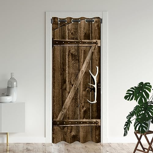 Scheunenholztürvorhänge für Türen, rustikale Dorfkunst, antikes Landverdunkelungsvorhang für Kinderzimmer, Schrank, Ösen, wärmeisoliert, Sichtschutz-Türvorhänge für Raumteiler, 86 cm B x 203 cm L
