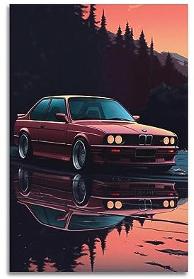 NOHF Sportwagen-Poster für klassischen BMW M3 E30, Wandkunstdruck, Retro-Ästhetik, Raumdekoration, Bürodekoration, 20 x 30 cm, ungerahmt