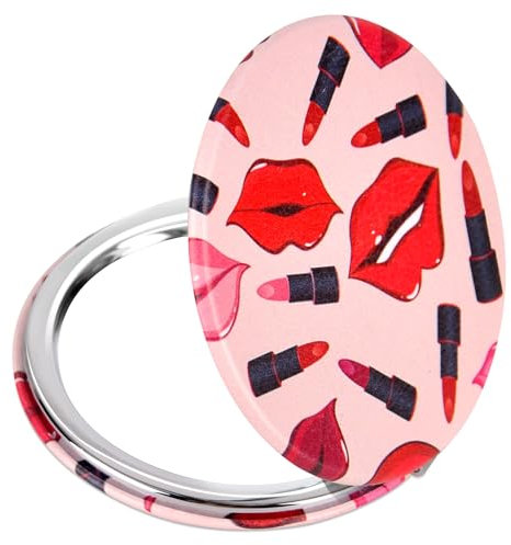YTZJ Direct Premium Compact Vanity Mirror Gifts for Girls Women Beauty, Stylish Travel Folding Makeup Mirrors for Wallet Purse Pocket Handbag, Portable Double-Sided Magnifying Cosmetic Mirror, Red
