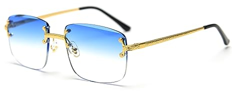 kachawoo Rimless Gradient Sonnenbrille Für Frauen Retro Quadrat Sonnenschirme Männer Mädchen Rahmenlose Gläser Mode Luxus Brillen (gold with blue)