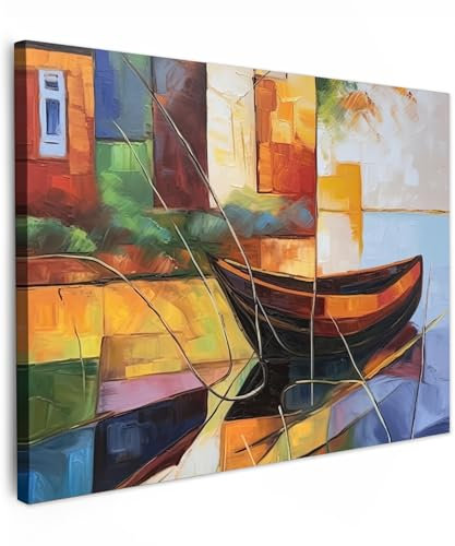 MuchoWow© Leinwände 80x60 cm Wall Decoration Bilder Schlafzimmer Deko Pictures Canvas Painting Wanddekoration Wohnzimmer Kunstdruck - Bunt - Abstrakt - Kunst - Boot - Farben