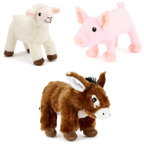 Zappi Co x3 Dreierpack Bauernhof-Spielzeugset für Kinder aus kuschelig weichem Plüsch, realistisch und lebensecht (12-15CM) (Esel + Lamm + Schwein)