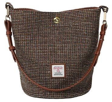 TAILORMAP Harris Tweed Frauen Bucket Bag Schultertasche Handtasche mit zwei Arten von Lederriemen, Nr. 16