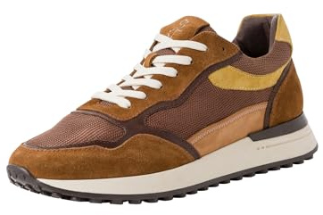 MARCO TOZZI by Guido Maria Kretschmer Herren Sneaker flach aus Leder mit Dicker Sohle, Mehrfarbig (Mocca/Saffron), 44 EU