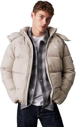 Calvin Klein Herren Pufferjacke Essentials Down Jacket mit Kapuze, Grau (Flint Gray), XL