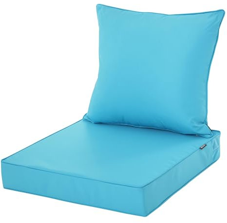 Comcaver Terrassenkissen für Gartenmöbel, farbecht und wetterbeständig, tiefe Sitz- und Rückenlehnenkissen-Set für Stuhl, Sofa, Couch, Schaukel, 61 x 61 cm, Blaugrün, 1 Set