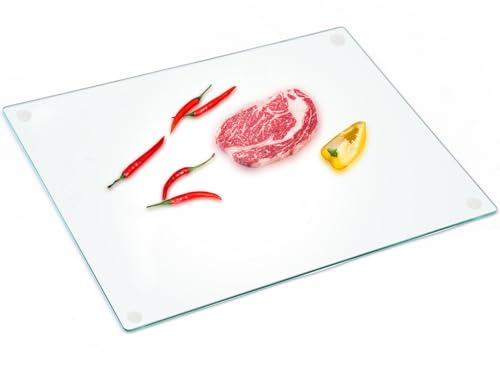 Tagliere in vetro temperato per piano di lavoro della cucina con piedini in gomma antiscivolo tagliere trasparente resistente ai graffi, resistente al calore, infrangibile, lavabile in lavastoviglie