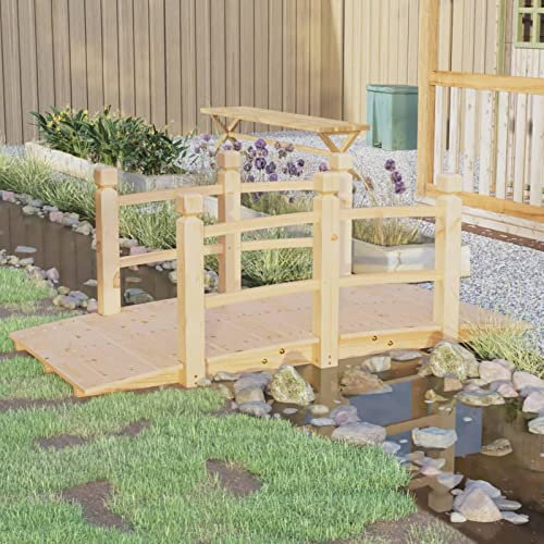 ShCuShan Stained Finish Arc Outdoor Pond Walkway w/Railings Water Yard Decoration,Garden Bridge with Railings 150x67x56cm Solid Wood Spruce