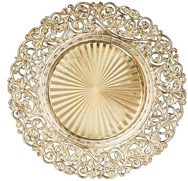 CN.JIAHE Platzteller, rund, Kunststoff, ausgehöhlte Blumen, Platzteller für Abendessen, Hochzeit, Party, Veranstaltungsdekoration, 33 cm, 8 Stück (hohles Gold)