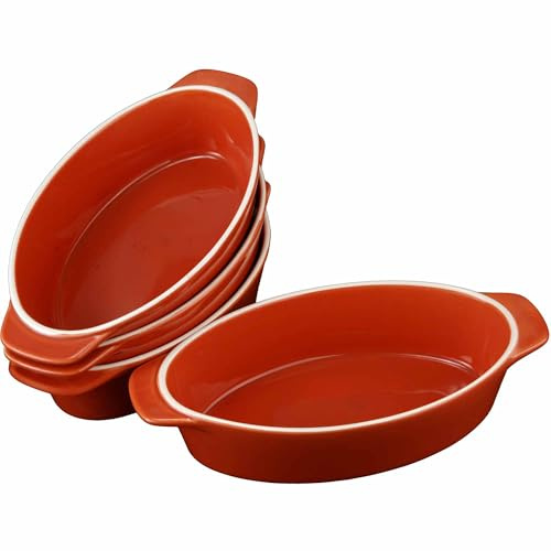 Oval Ceramic Baking Dish Set Of 4 with Handles Oven To Table Ideal for Lasagne/Pie/Casserole/Tapas (5x 12x 22cm/8.5inch) Saddlebrown