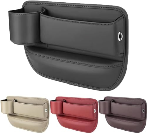 Front Seat Gap Filler Storage Box for Car, Car Leather Cup Holder Gap Bag, No Logo Leather Car Seat Storage Box with Water Cup Holder(A,Driver's Seat)