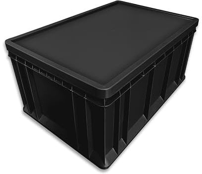 Wirth – Eurobox mit Deckel aus Kunststoff - 60x40x31 cm - für Industrie, Gewerbe, Haushalt - Schwarz - Made in Germany