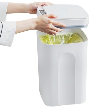 Areao Sensor Mülleimer, Smart Bin, Automatischer Mülleimer mit integrierter LED-Beleuchtung, 16L Weißer Mülleimer für Küche, Horizontal, Büro