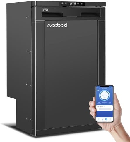 AAOBOSI 83L Kompressor Kühlbox, Wohnwagen Kühlbox mit APP-Steuerung, 12/24V DC, Kühlbox Auto mit LED-Leuchten, bis -20℃ Kühlbox Elektrisch für Auto, LKW, Boot, Reisemobil, Camping und Reisen