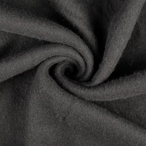 Wollfleece Meterware uni & meliert - Wollstoff Mantelstoff - Wollpullover nähen, weiche Wolle Stoff - 100% Schurwolle/Wolle *Ab 50cm, Farbe: 069 schwarz
