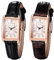 JewelryWe Damenuhr Leder Rechteckige Uhr: 2er Set Vintage Analog Quarz Armbanduhr Damen Schwarz/Braun PU Lederarmband Kleine Uhr mit Römischen Ziffern Zifferblatt & Rosegold Rechteck Gehäuse