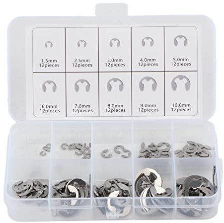ANKROYU 120-teiliges E-Clip-Unterlegscheiben-Set, offene Sicherungsringe aus Edelstahl 304, E-Clip-Unterlegscheiben, Maschinen-Sicherungsringe für Lager, Zahnräder, Riemenscheiben