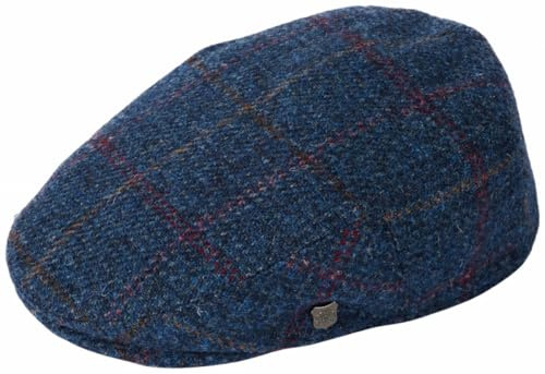Failsworth Millinery Stornoway Harris Tweed Flat Cap (Latest Version) in Pattern 4060 - Navy, Size: XL (61cm)