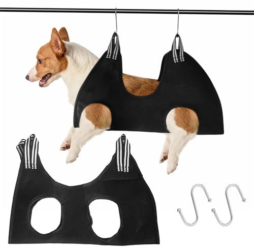Dog Grooming Hammock, Dog Cat Grooming Harness Sling for Small Pet Nail Cutting, Bathing, Claw Care, Ears Care Washing (Black)