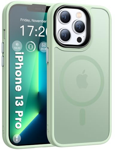 HuwaiH Magnetic case for iPhone 13 pro, 12FT Military Grade Protection Drop Shockproof, Anti-Fingerprint Translucent Matte Case for iPhone 13 pro(Light green)
