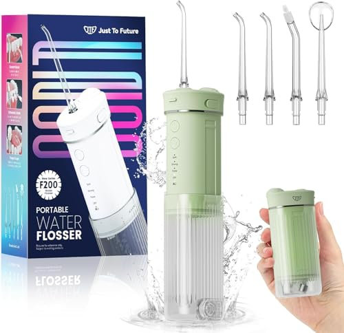 JTF Travel Water Flosser for Teeth Cordless, Mini Portable Oral Irrigator with 4 Modes, 5 Jet Tips, 230ml Water Tank, Ipx7 Waterproof Small Dental Teeth Electric Flosser for Teeth Gums, Green