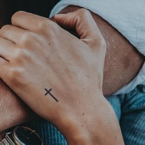 Fake Tattoo Kreuz – Temporalis® | Temporäre Tattoos für Erwachsene – EU-zertifizierte Kosmetik, vegan & wasserfest – Hält 1 bis 2 Wochen [ Schwarzes Kreuz ]