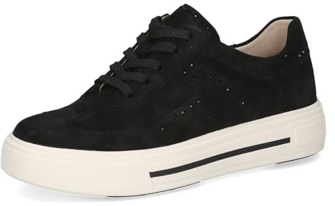 Caprice Damen Sneaker flach aus Leder mit Glitzersteinen, Schwarz (Black Suede), 41 EU