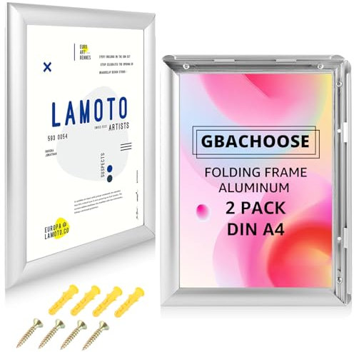 GBACHOOSE 2 Stück Klapprahmen Aluminium A4, Klapprahmen A4 mit 25 mm, Plakatrahmen mit Gehrungsecke, Silber Schnapprahmen für Poster, Zertifikate, Fotos, Werbemittel
