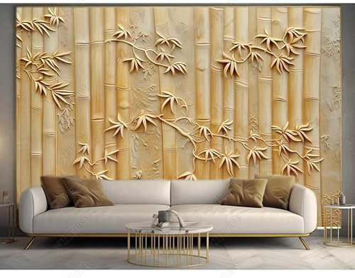 Fototapete 3d effekt tapete Modernes beige Sandstein-Bambus-Relief Vlies Tapeten Wandtapete Wohnzimmer Schlafzimmer Wand Dekoration Moderne 450CM(B)*315CM(H)