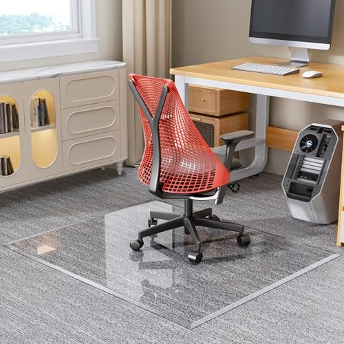 [Tempered Glass] 140 x 116cm Beveled Edge Glass Chair Mat with Polished Edge Clear Office Chair Mat, Glides Smoothly, Suitable for Carpet or Hardwood Floors