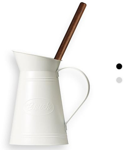 Farmhouse Toilet Brush with Holder, Metal Rustic Wooden Handle Toilet Bowl Brush & Jug Holder Set, Decorative Galvanized Toilet Cleaner, French Country Vintage Metal Bathroom Accessories Décor