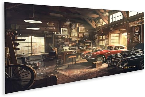 islandburner Bild auf Leinwand Klassische Autos und Vintage Werkstatt für Wohnzimmer Automobil-Enthusiasten Autohandel Bilder Wandbilder Poster