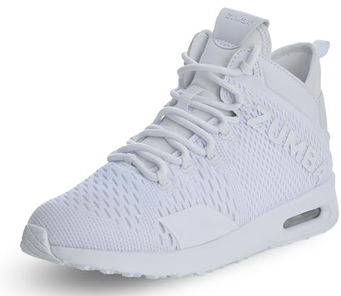 ZUMBA Shoes for Women - White Air Funk High Top Shoes - Sporty Dance Sneakers, Fitness, and Workouts - Comfortable, Breathable, and True to Size, Size 9
