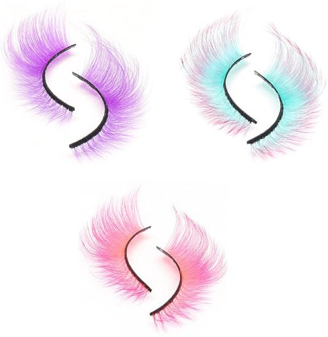 FOSDICK 3 Paare Farbige Wimpern, KüNstliche Wimpern, Rosa Falsche Wimpern, Blau Fake Lashes, Lila False Lashes, Feder Wimpern für Party, Fasching, Maskerade, Bühne, Halloween
