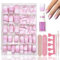 240 Stück Press on Nails Square Set - Lila Rosa Farbverlauf Weiß Fake Nägel - Natürlicher Gradient Künstliche Nägel Kurz - Glänzend Kunstnägel Zum Aufkleben für Frauen Mädchen (Purple Pink & White)