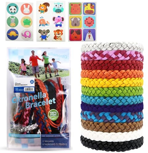 Mosquito Repellent Bracelet 12 Pack, Adjustable Leather Natural Insect Mosquito Bands Deet-Free Insect Repellent Natural Patch 3 Pack for Adults & Kids, 300 Hour Insect Repellent Protection