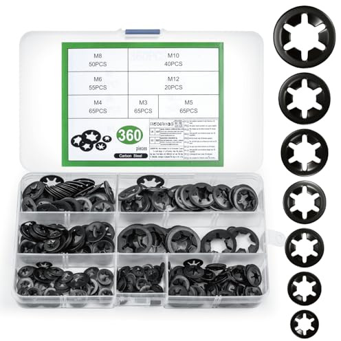 360 Stück, kompatibel mit Starlock-Unterlegscheiben, interne Zahnscheiben für Schrauben und Schrauben, Schnellverschluss-Unterlegscheiben, Schnellverschluss-Clips, Schnellspann-Clips, M3, M4, M5, M6