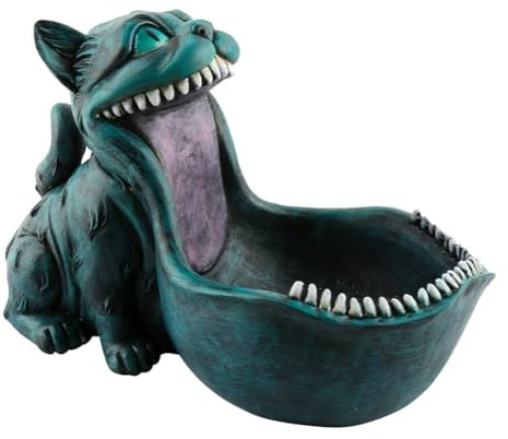 Fangxuee Halloween Candy Bowl Cat Statue Candy Dish for Office Desk Key Bowl for Entryway Big Mouth Cat Gifts