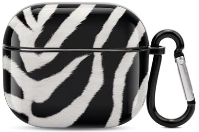 Compatibile con AirPods di terza generazione, custodia rigida in PC con stampa animalier zebrata, resistente agli urti, custodia protettiva per Apple AirPods 3 con portachiavi, supporto ricarica