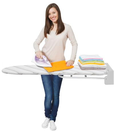 Tabla de planchar plegable montada en la pared, giratoria 180°, acero al carbono, ahorra espacio, 93 x 31,5 x 14 cm, color blanco